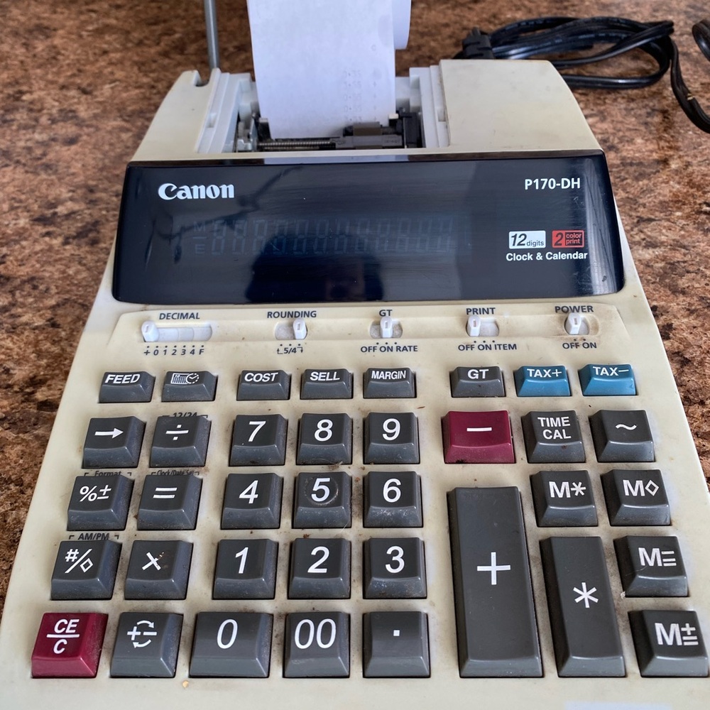 Canon P170-DH Calculator with Red and White 12‎ Digit Display WORKS GREAT